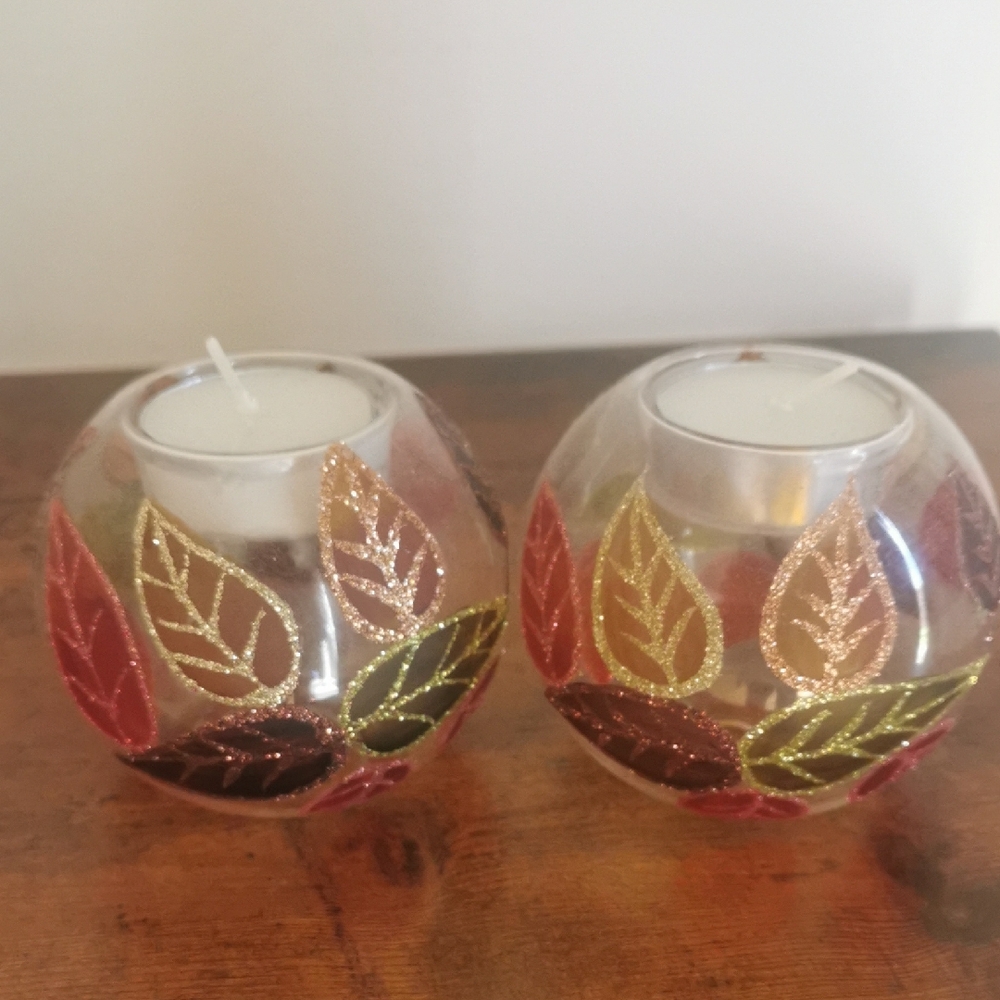 Sparkling Leaf Candle Holder Set